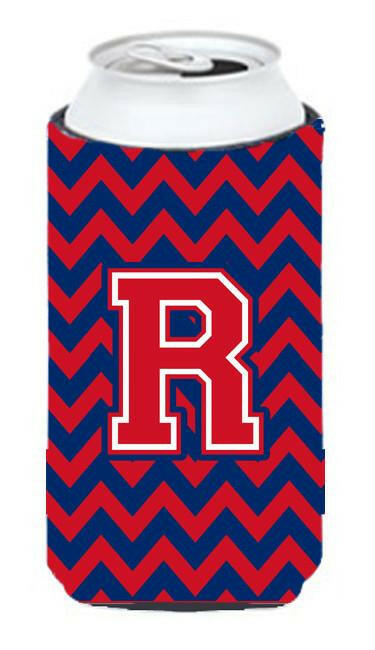 Letter R Chevron Yale Blue and Crimson Tall Boy Beverage Insulator Hugger CJ1054-RTBC by Caroline's Treasures