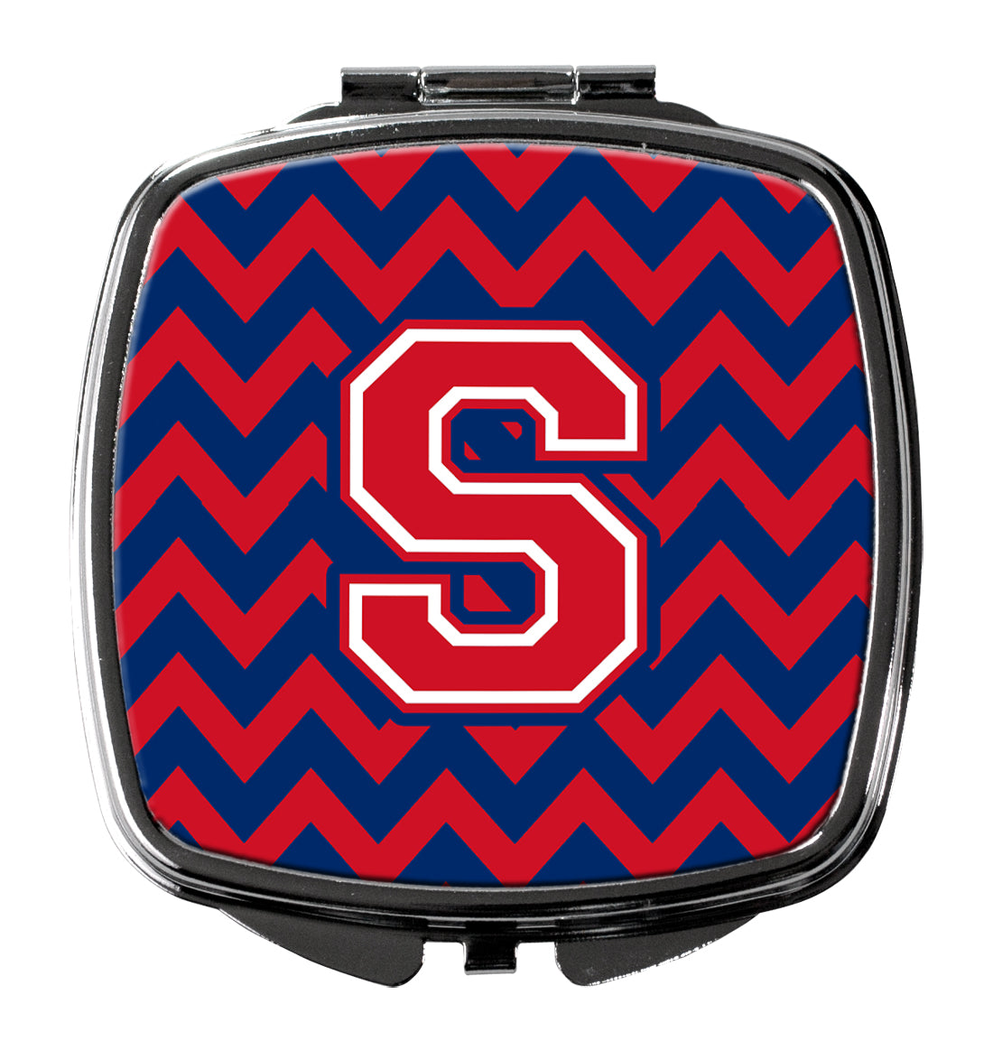 Letter S Chevron Yale Blue and Crimson Compact Mirror CJ1054-SSCM  the-store.com.