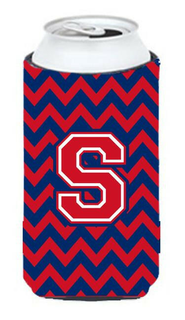 Letter S Chevron Yale Blue and Crimson Tall Boy Beverage Insulator Hugger CJ1054-STBC by Caroline's Treasures