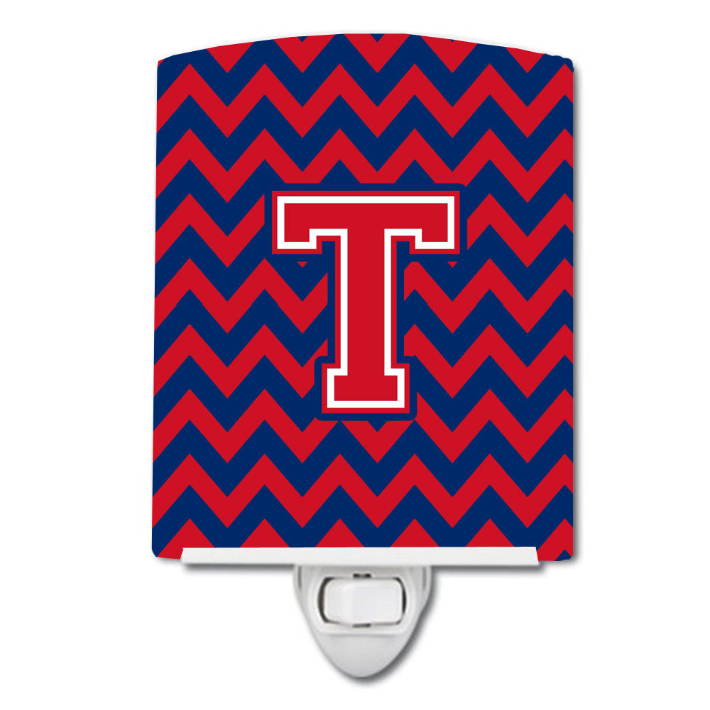 Letter T Chevron Yale Blue and Crimson Ceramic Night Light CJ1054-TCNL - the-store.com