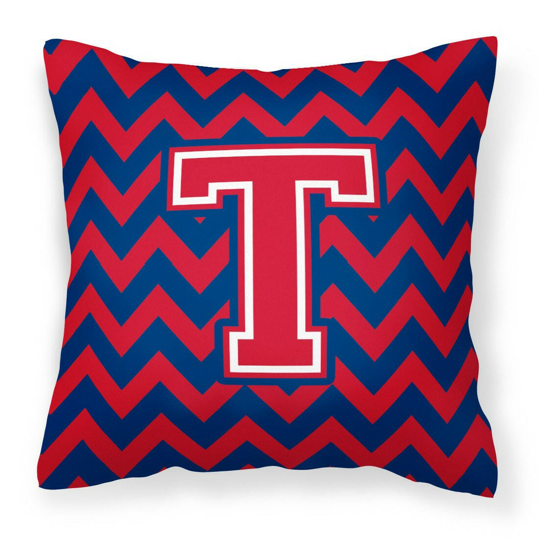 Letter T Chevron Yale Blue and Crimson Fabric Decorative Pillow CJ1054-TPW1414 by Caroline's Treasures