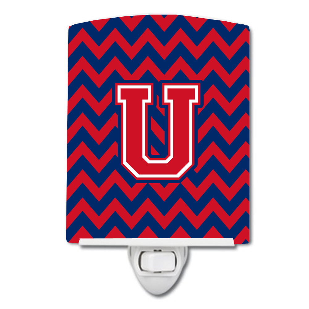 Letter U Chevron Yale Blue and Crimson Ceramic Night Light CJ1054-UCNL - the-store.com