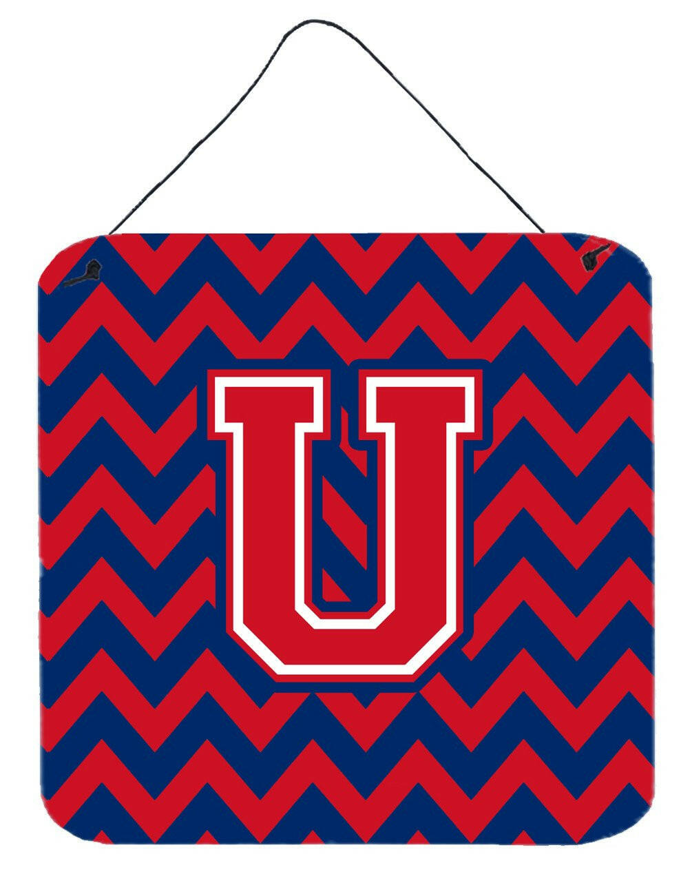 Letter U Chevron Yale Blue and Crimson Wall or Door Hanging Prints CJ1054-UDS66 by Caroline's Treasures