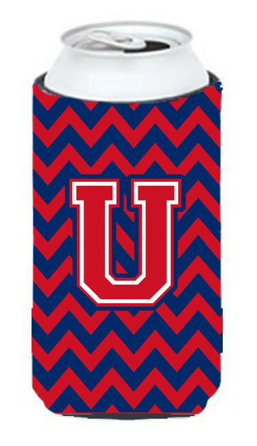 Letter U Chevron Yale Blue and Crimson Tall Boy Beverage Insulator Hugger CJ1054-UTBC by Caroline's Treasures