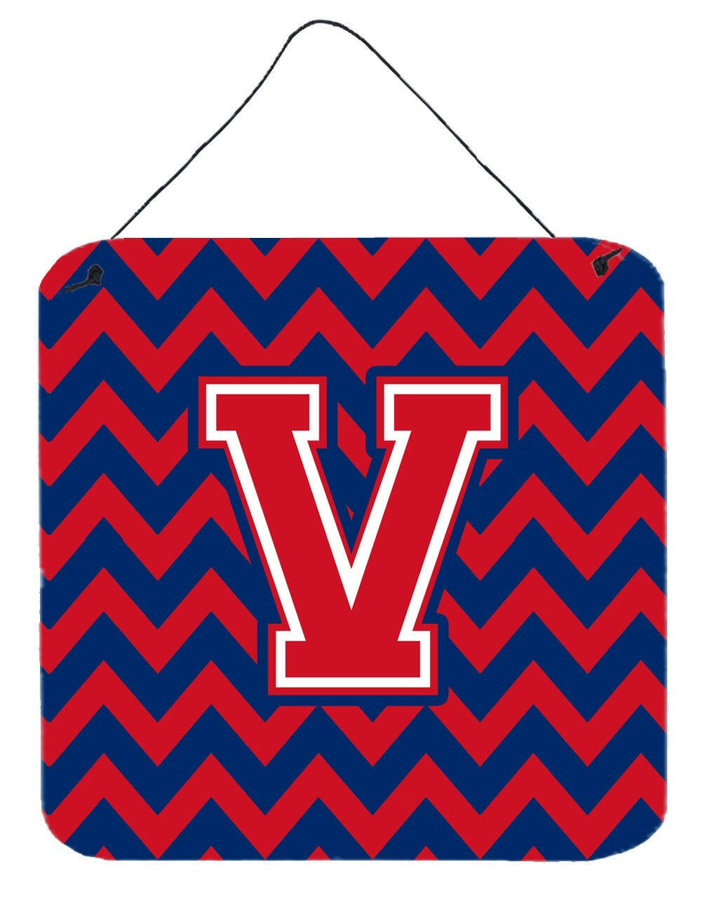 Letter V Chevron Yale Blue and Crimson Wall or Door Hanging Prints CJ1054-VDS66 by Caroline's Treasures