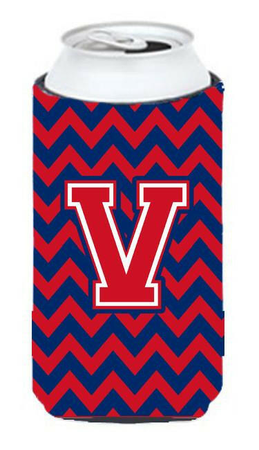 Letter V Chevron  Yale Blue and Crimson Tall Boy Beverage Insulator Hugger CJ1054-VTBC by Caroline's Treasures