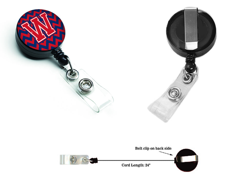 Letter W Chevron Yale Blue and Crimson Retractable Badge Reel CJ1054-WBR.