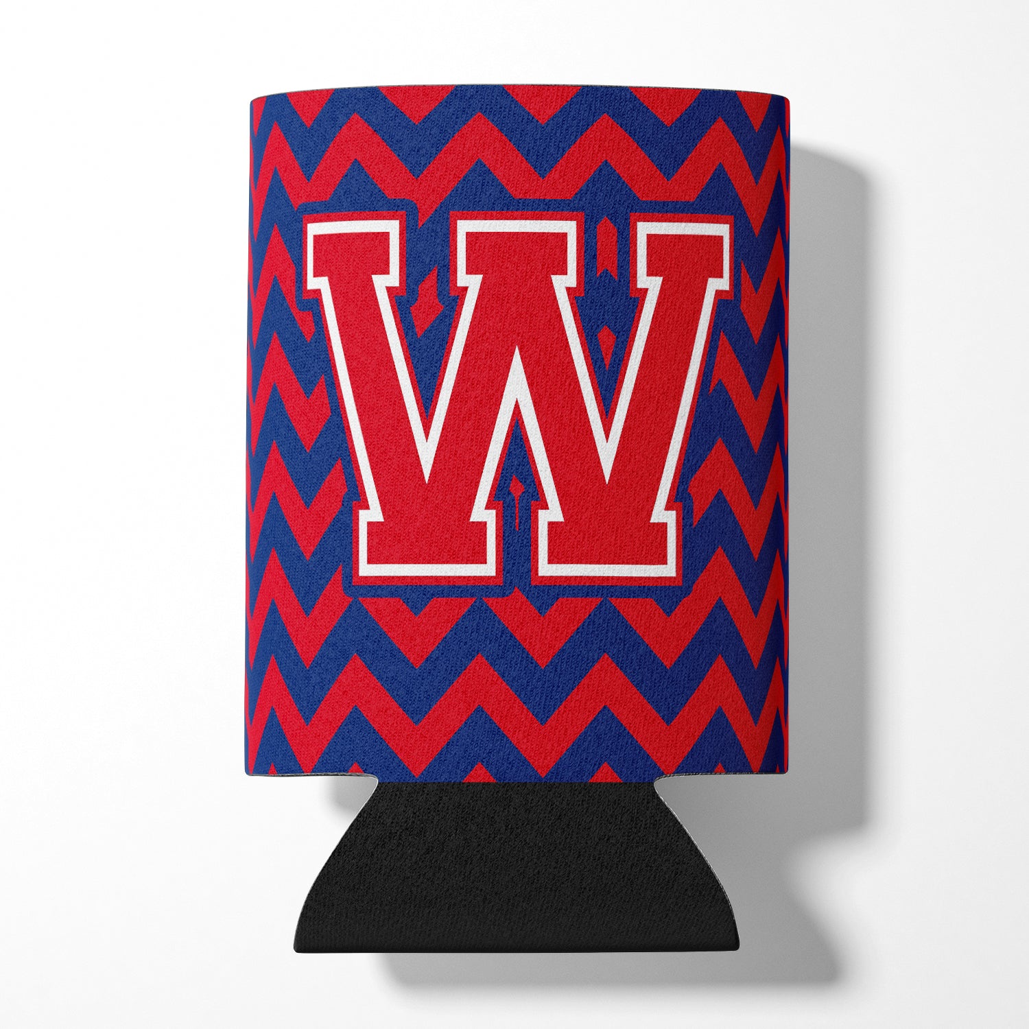 Letter W Chevron Yale Blue and Crimson Can or Bottle Hugger CJ1054-WCC.