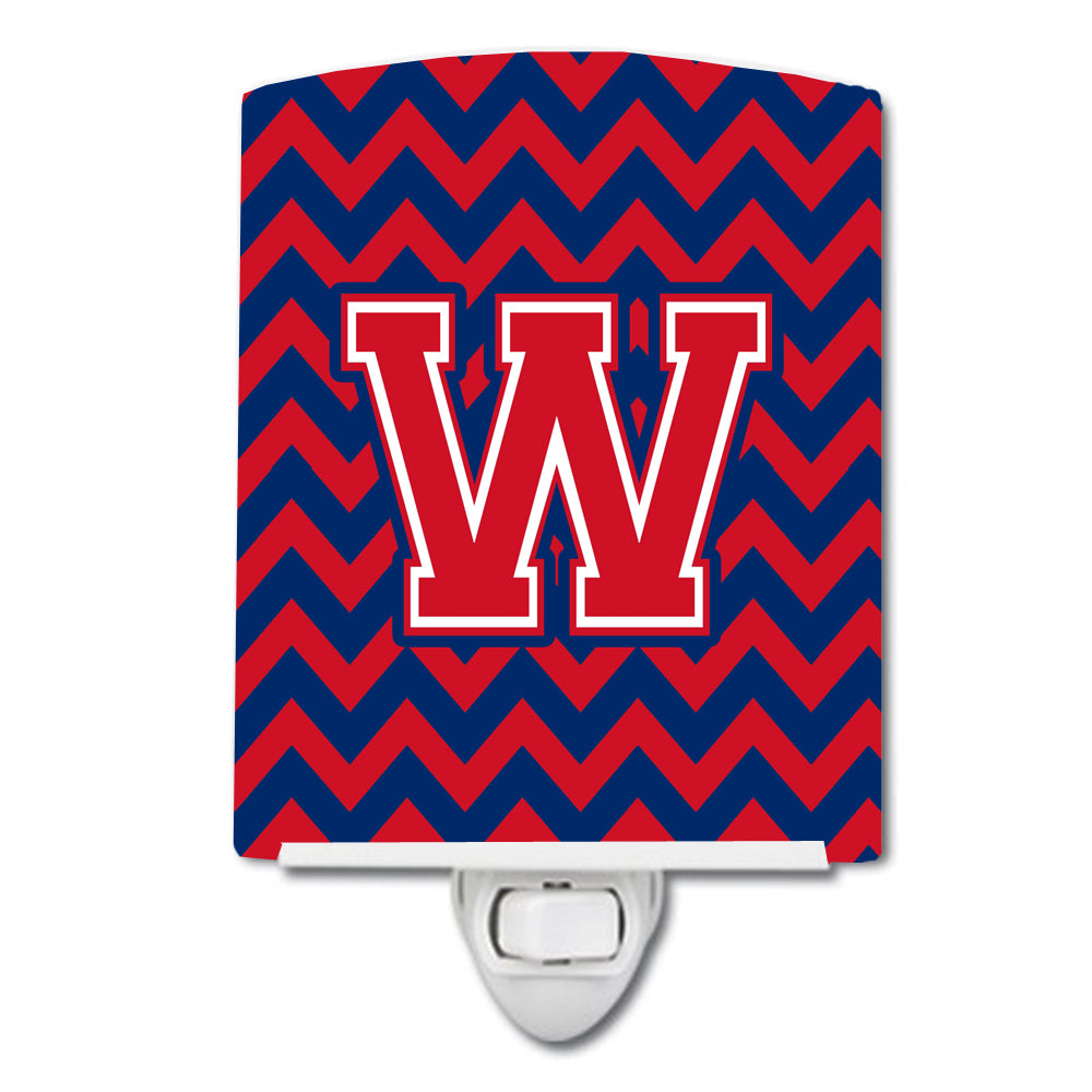 Letter W Chevron Yale Blue and Crimson Ceramic Night Light CJ1054-WCNL - the-store.com