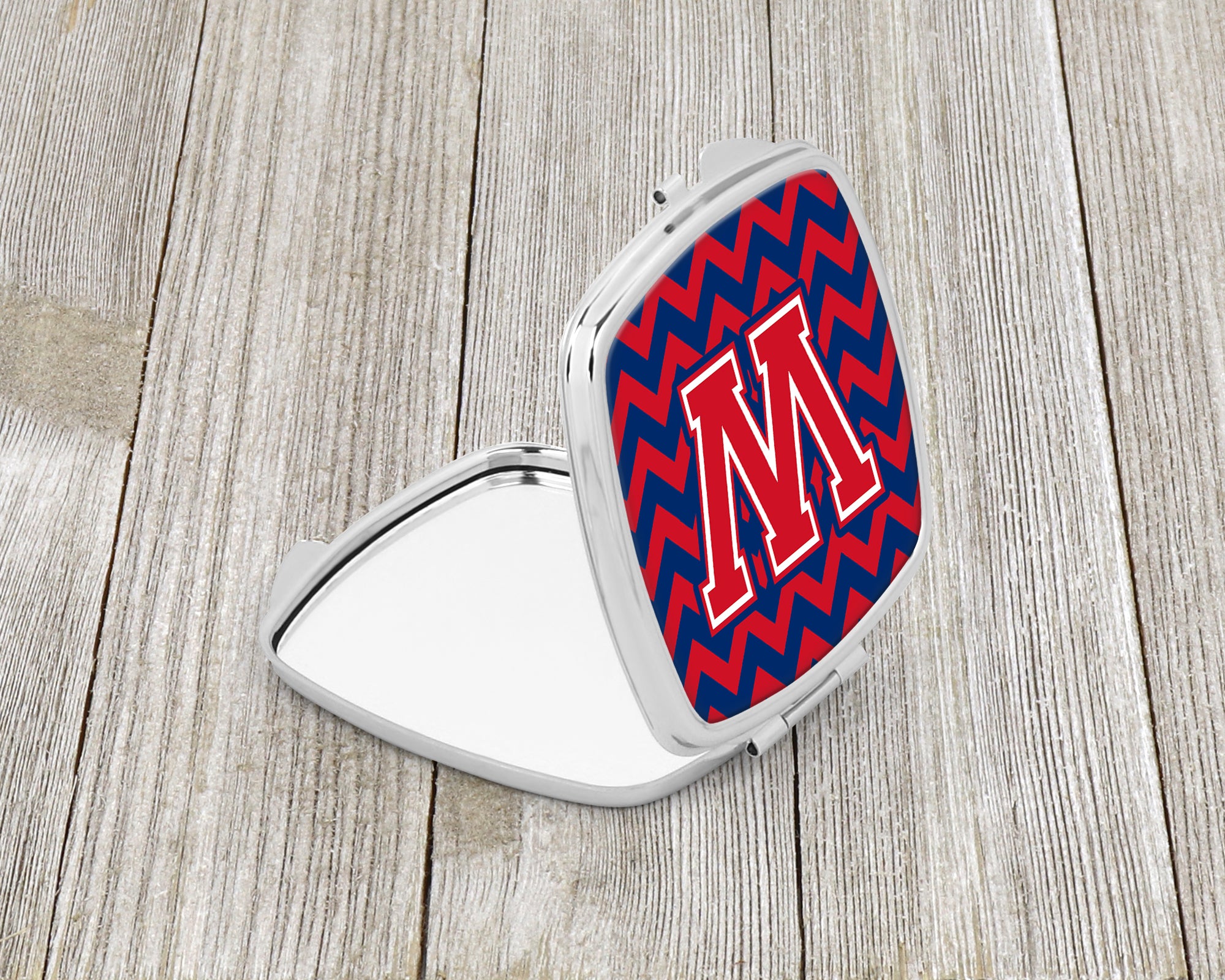 Letter W Chevron Yale Blue and Crimson Compact Mirror CJ1054-WSCM  the-store.com.