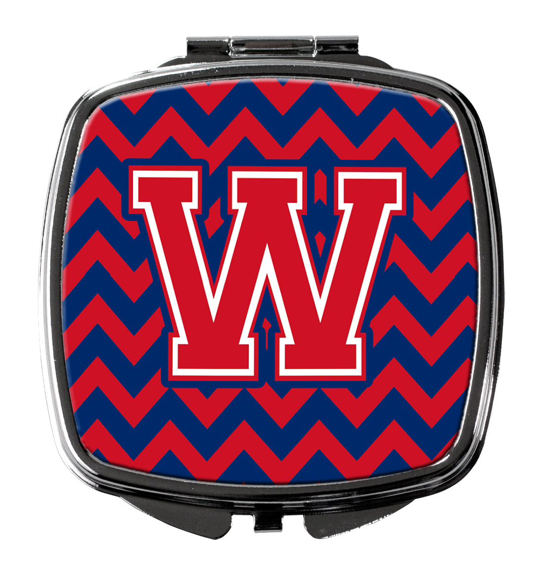 Letter W Chevron Yale Blue and Crimson Compact Mirror CJ1054-WSCM  the-store.com.