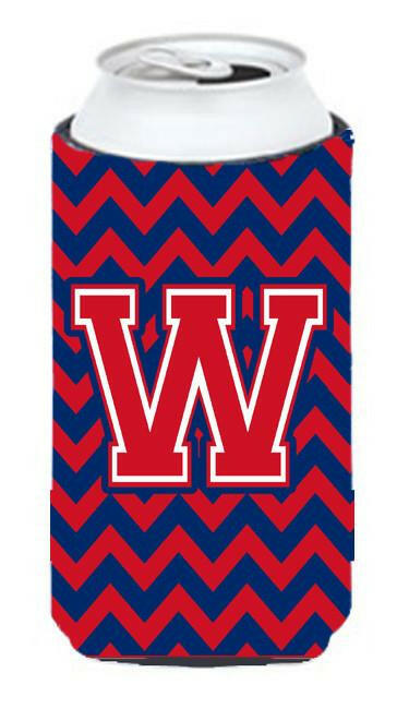 Letter W Chevron Yale Blue and Crimson Tall Boy Beverage Insulator Hugger CJ1054-WTBC by Caroline's Treasures