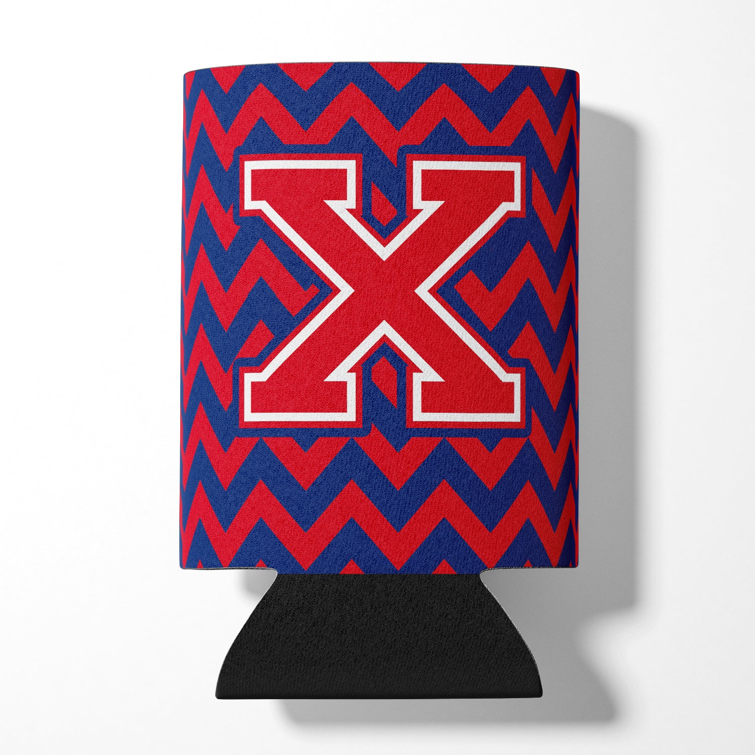 Letter X Chevron Yale Blue and Crimson Can or Bottle Hugger CJ1054-XCC.