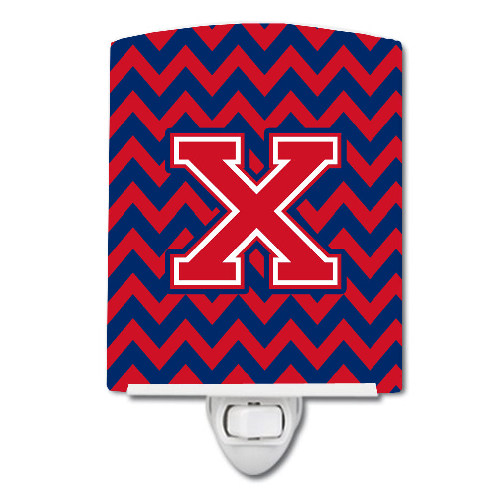 Letter X Chevron Yale Blue and Crimson Ceramic Night Light CJ1054-XCNL - the-store.com