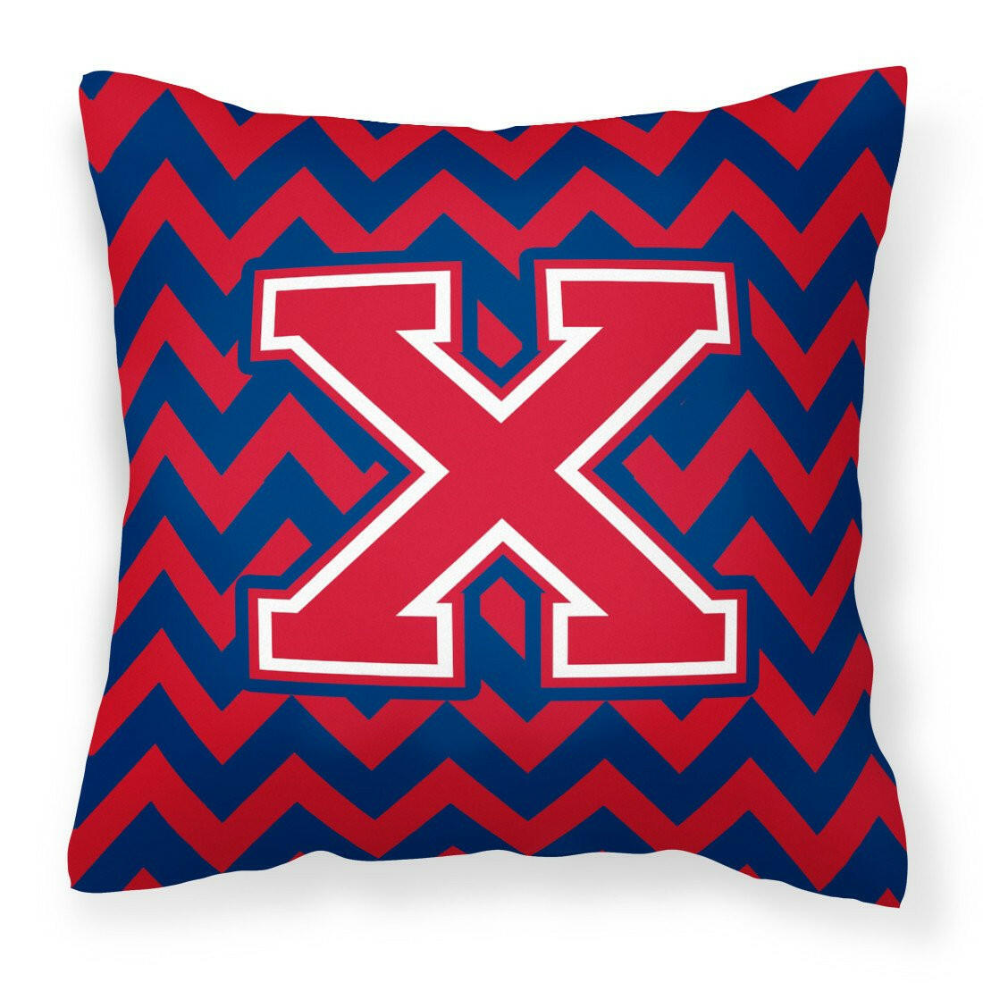 Letter X Chevron Yale Blue and Crimson Fabric Decorative Pillow CJ1054-XPW1414 by Caroline&#39;s Treasures