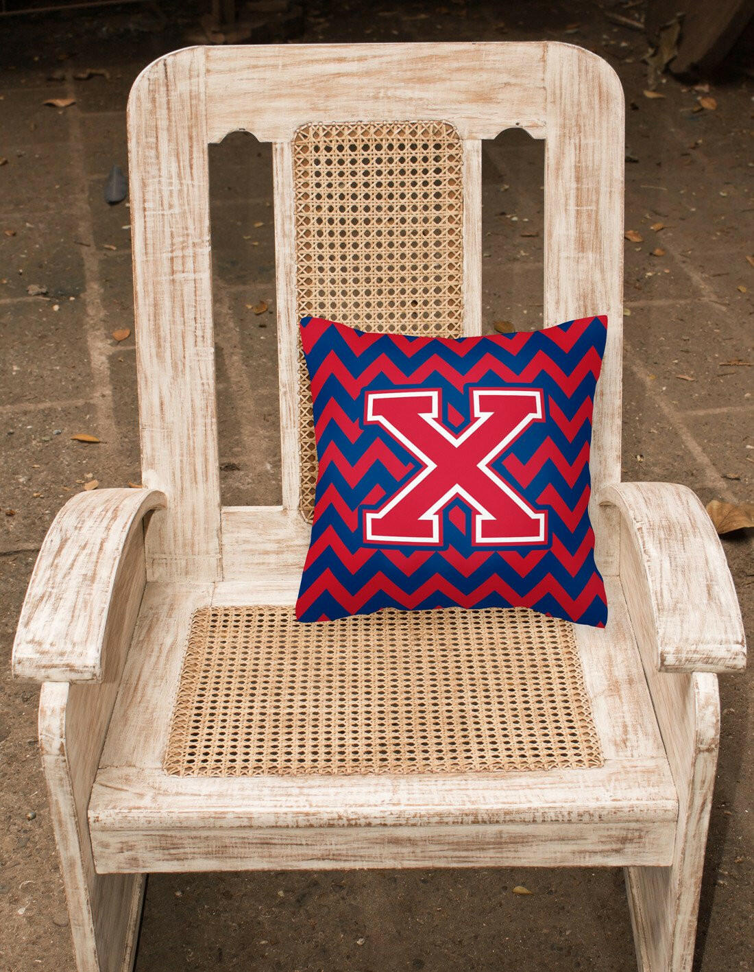 Letter X Chevron Yale Blue and Crimson Fabric Decorative Pillow CJ1054-XPW1414 by Caroline's Treasures