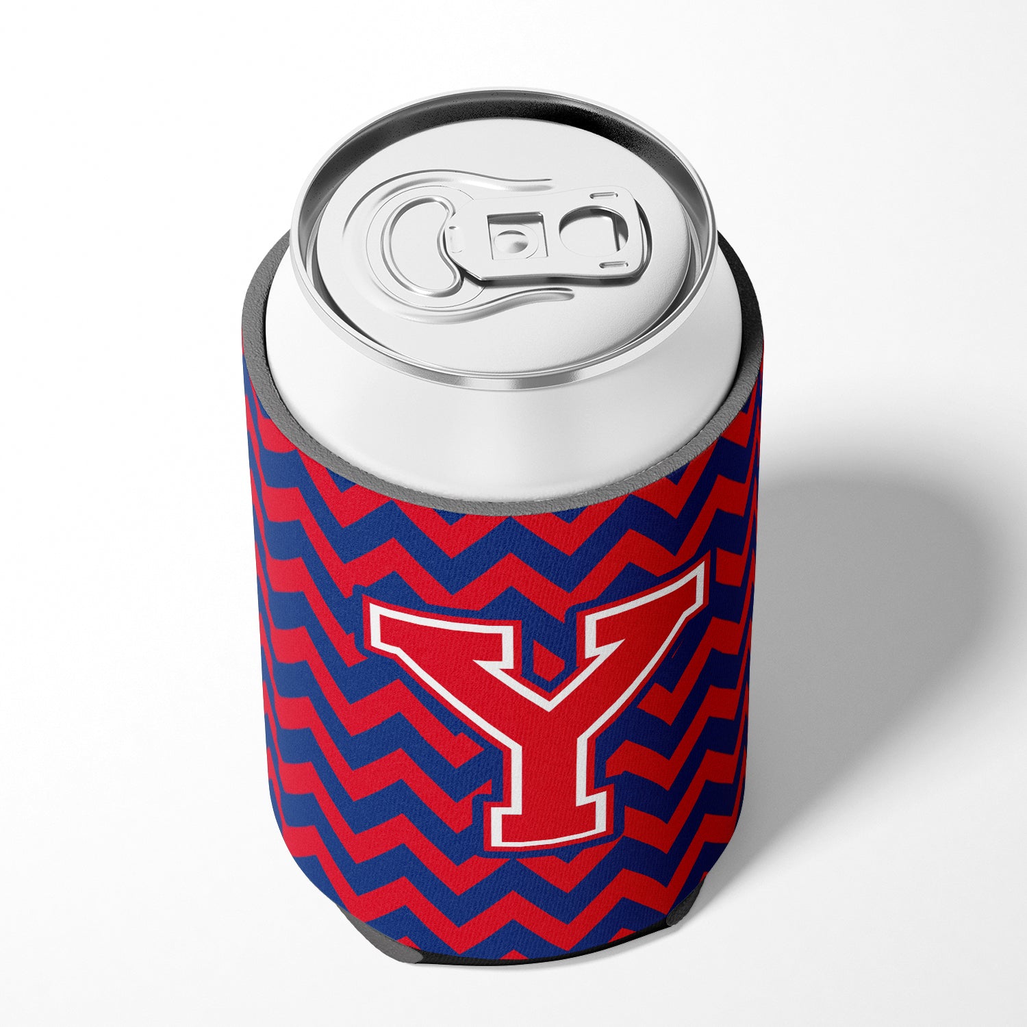 Letter Y Chevron Yale Blue and Crimson Can or Bottle Hugger CJ1054-YCC.