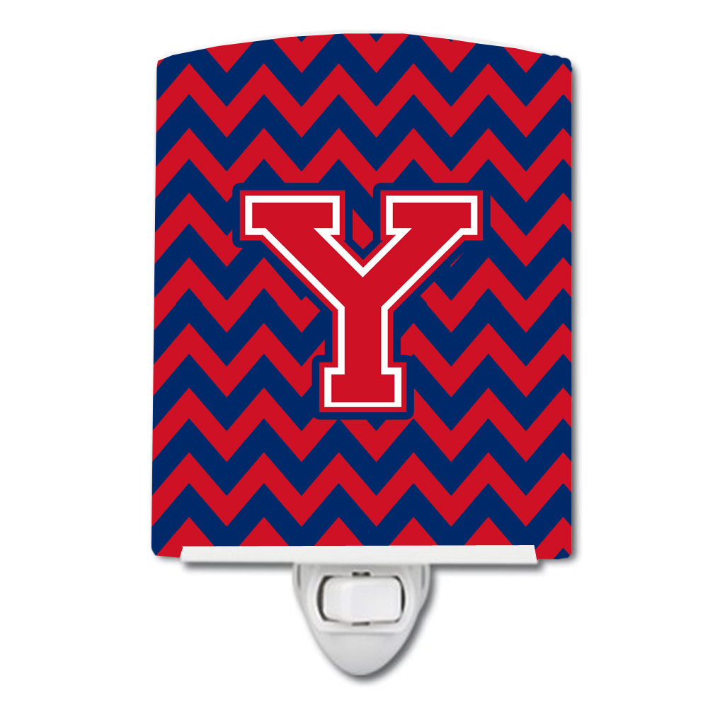 Letter Y Chevron Yale Blue and Crimson Ceramic Night Light CJ1054-YCNL - the-store.com