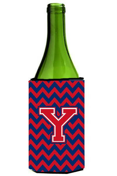 Letter Y Chevron Yale Blue and Crimson Wine Bottle Beverage Insulator Hugger CJ1054-YLITERK by Caroline's Treasures