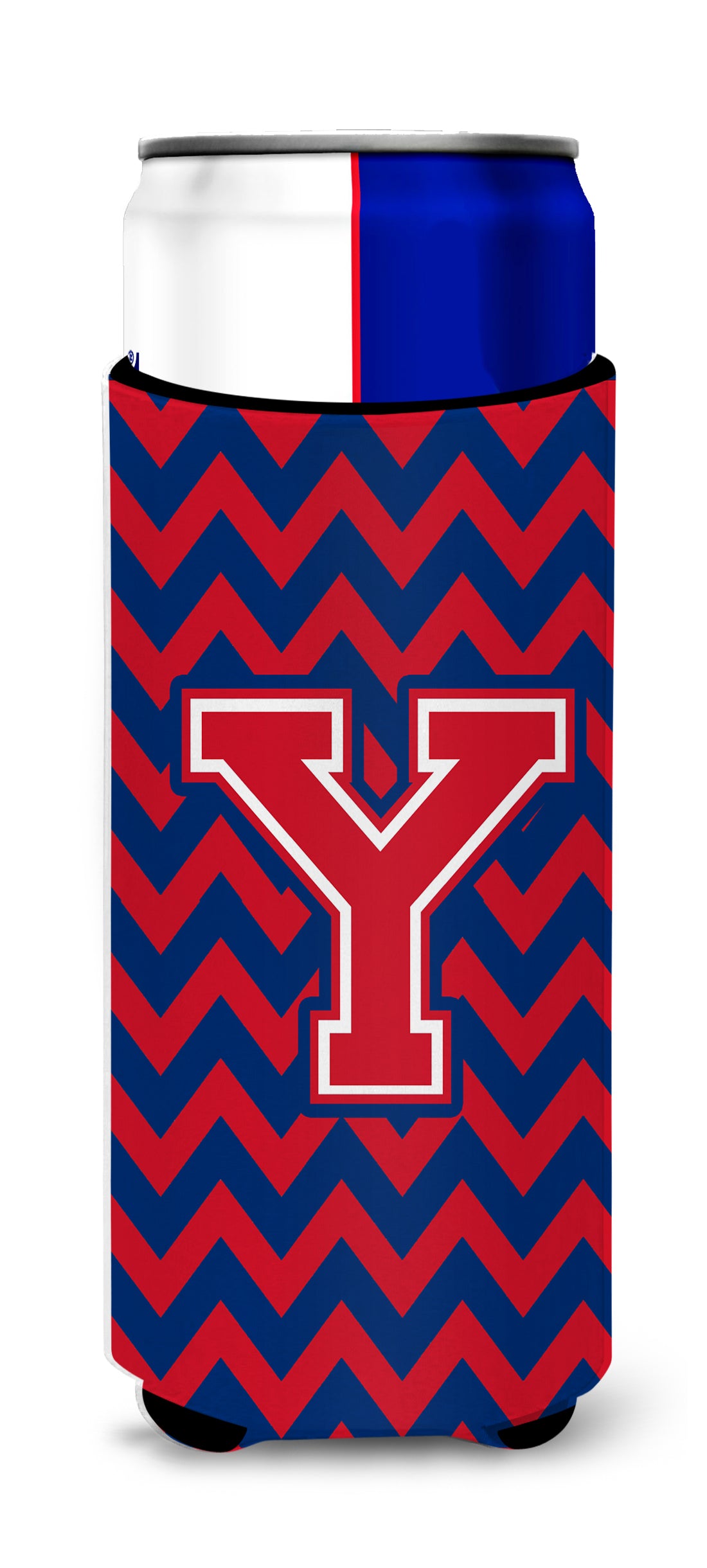 Letter Y Chevron Yale Blue and Crimson Ultra Beverage Insulators for slim cans CJ1054-YMUK.