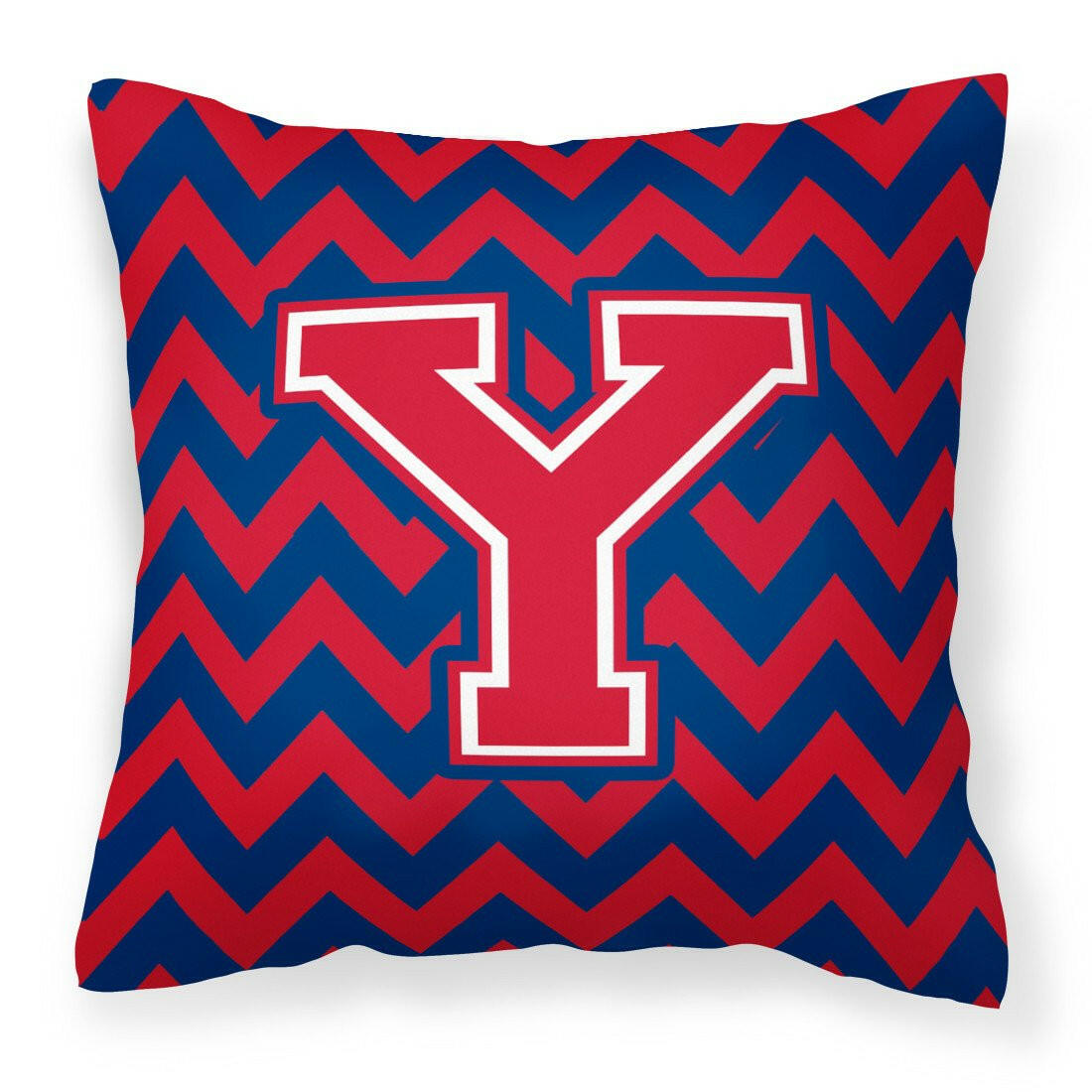 Letter Y Chevron Yale Blue and Crimson Fabric Decorative Pillow CJ1054-YPW1414 by Caroline&#39;s Treasures