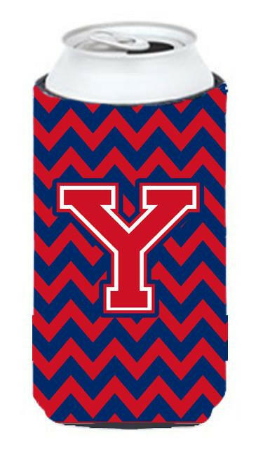 Letter Y Chevron  Yale Blue and Crimson Tall Boy Beverage Insulator Hugger CJ1054-YTBC by Caroline's Treasures