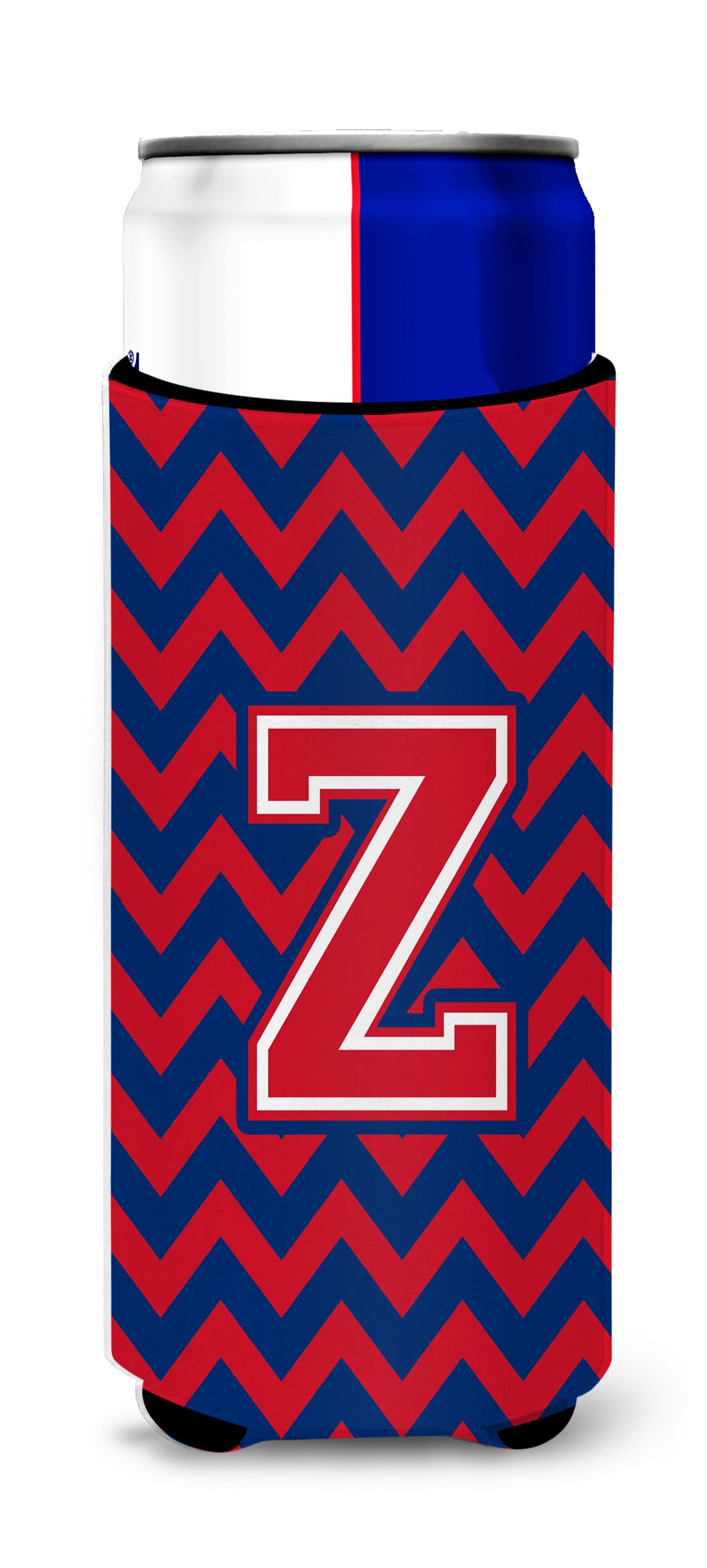 Letter Z Chevron Yale Blue and Crimson Ultra Beverage Insulators for slim cans CJ1054-ZMUK.