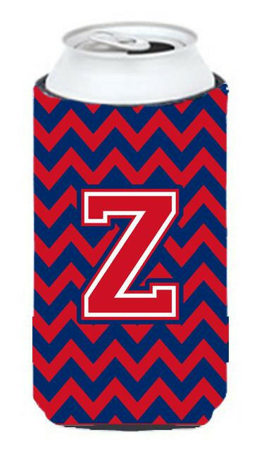 Letter Z Chevron Yale Blue and Crimson Tall Boy Beverage Insulator Hugger CJ1054-ZTBC by Caroline's Treasures