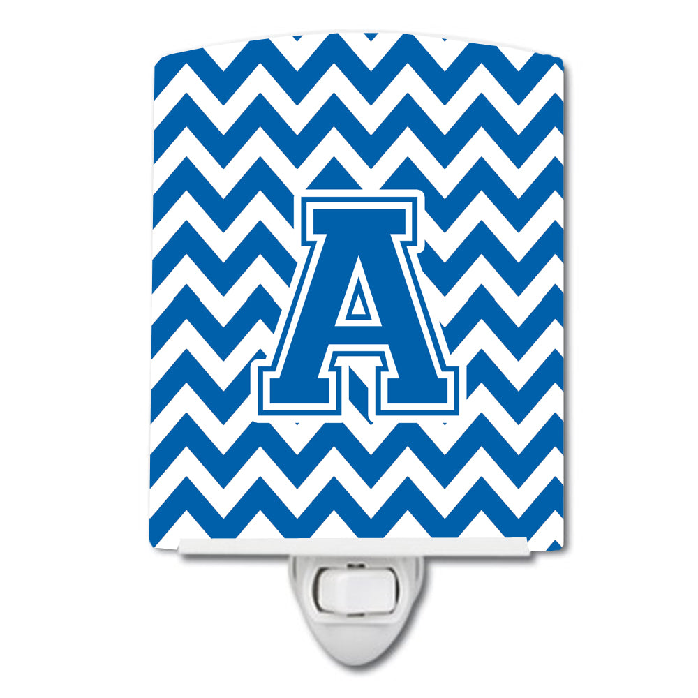 Letter A Chevron Blue and White Ceramic Night Light CJ1056-ACNL - the-store.com