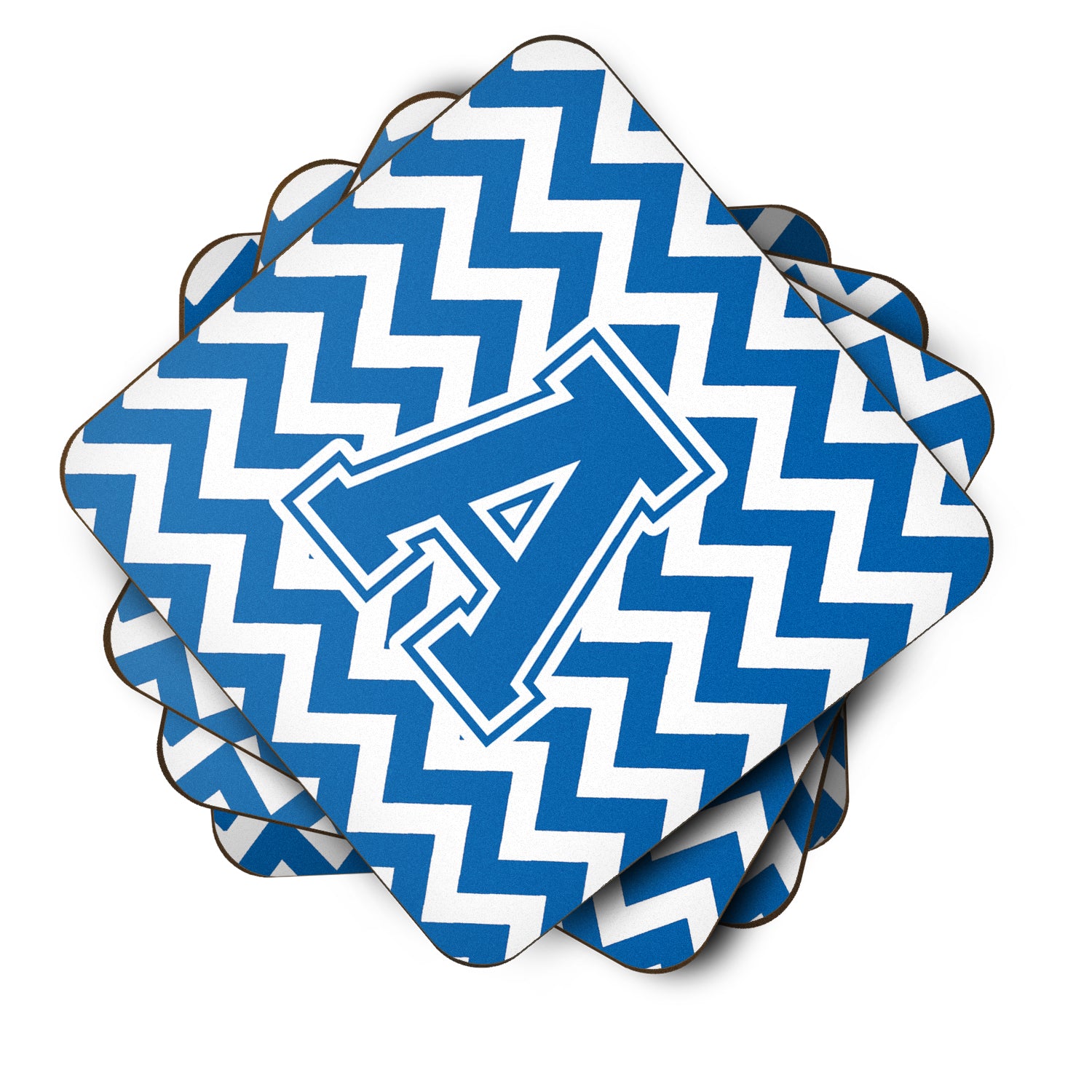 Letter A Chevron Blue and White Foam Coaster Set of 4 CJ1056-AFC - the-store.com