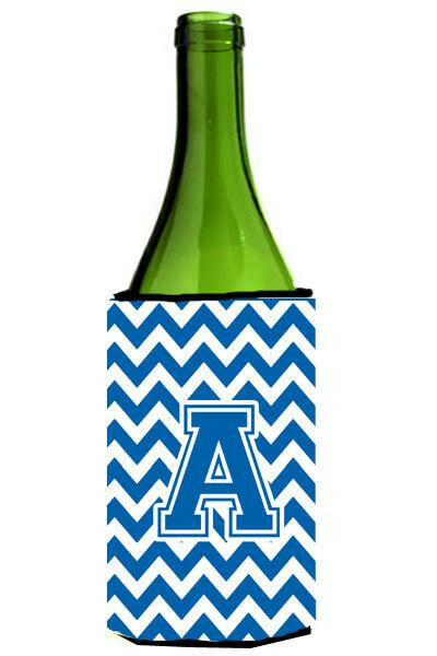 Letter A Chevron Blue and White Wine Bottle Beverage Insulator Hugger CJ1056-ALITERK by Caroline's Treasures