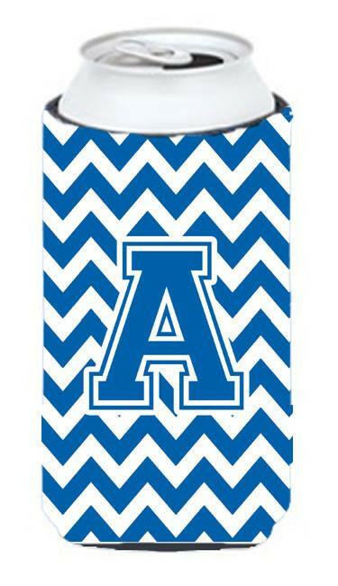 Letter A Chevron Blue and White Tall Boy Beverage Insulator Hugger CJ1056-ATBC by Caroline's Treasures