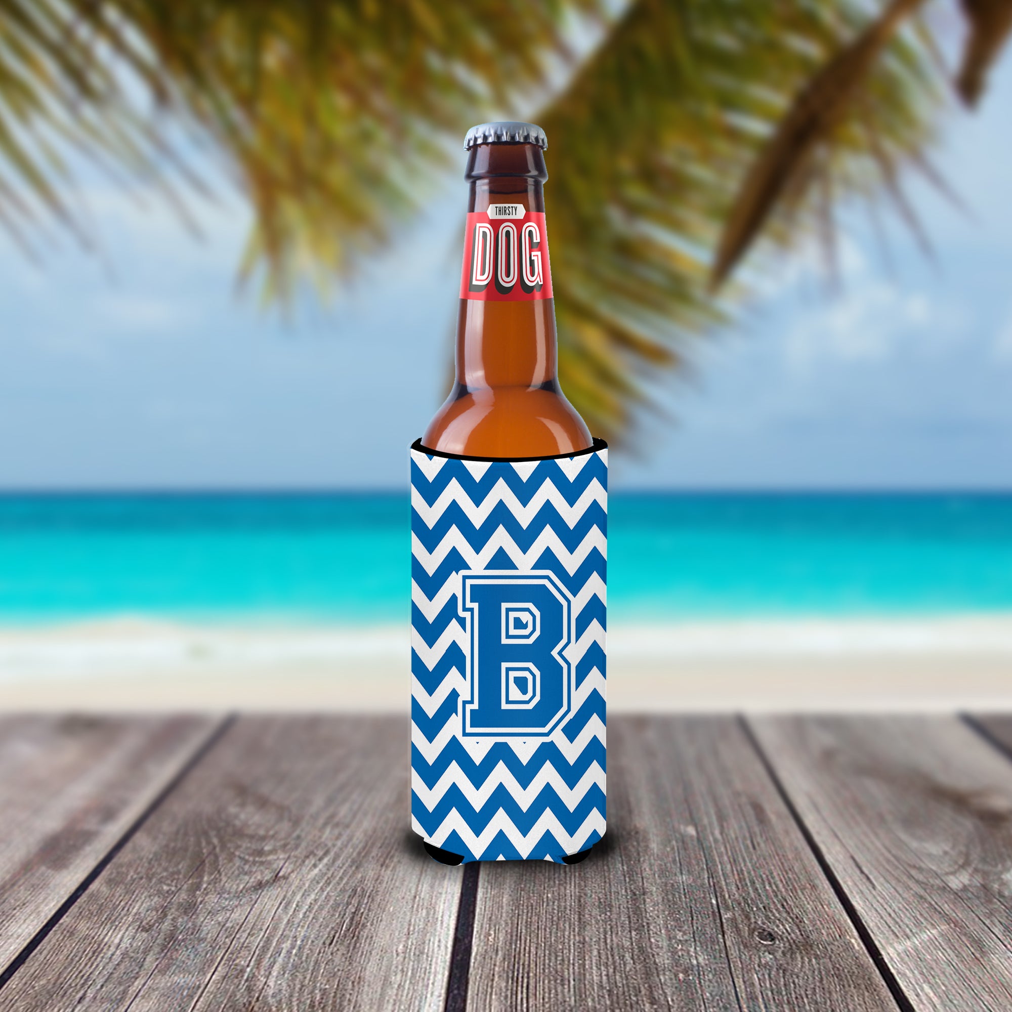 Letter B Chevron Blue and White Ultra Beverage Insulators for slim cans CJ1056-BMUK.