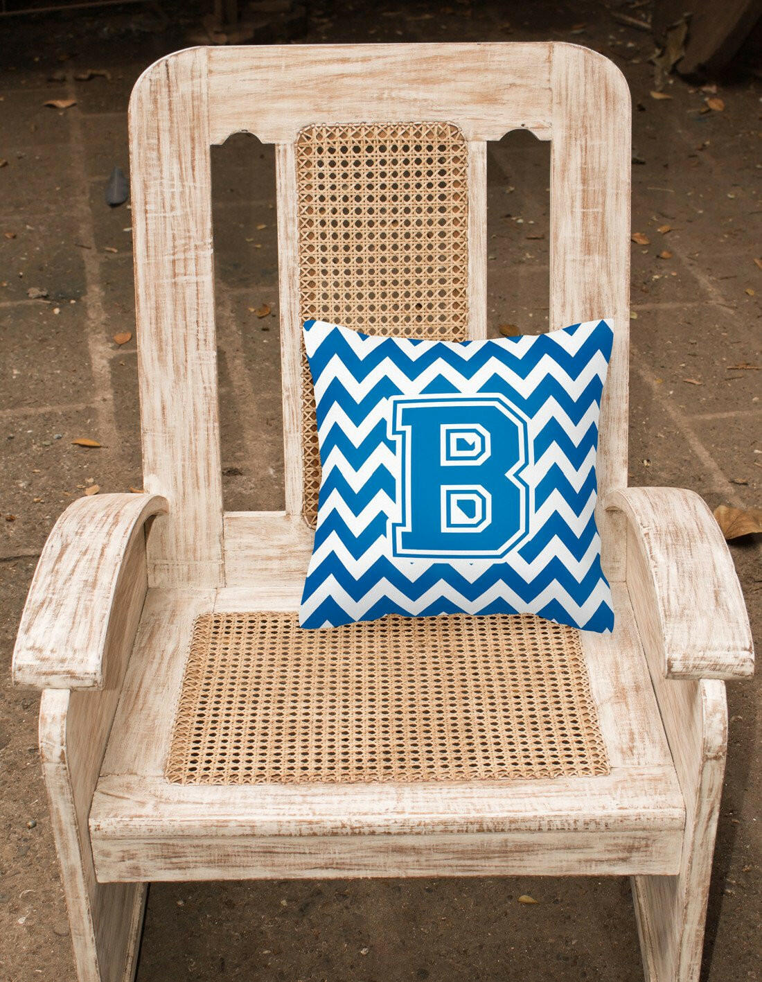 Letter B Chevron Blue and White Fabric Decorative Pillow CJ1056-BPW1414 by Caroline's Treasures