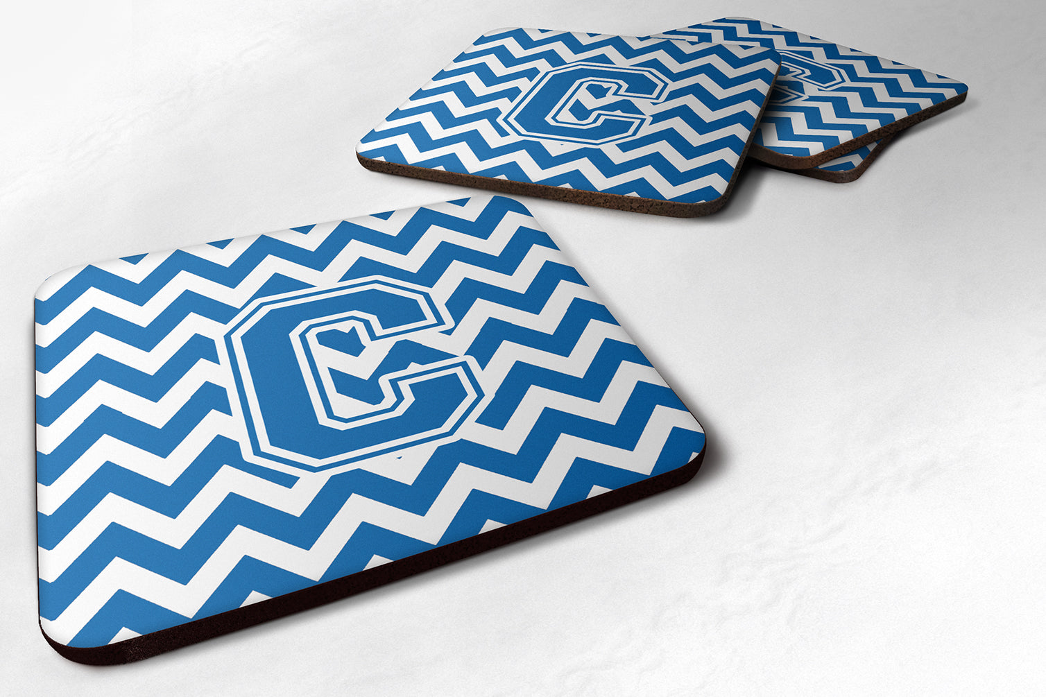 Set of 4 Letter C Chevron Blue and White Foam Coasters Set of 4 CJ1056-CFC - the-store.com