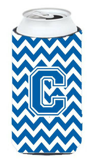 Letter C Chevron Blue and White Tall Boy Beverage Insulator Hugger CJ1056-CTBC by Caroline's Treasures