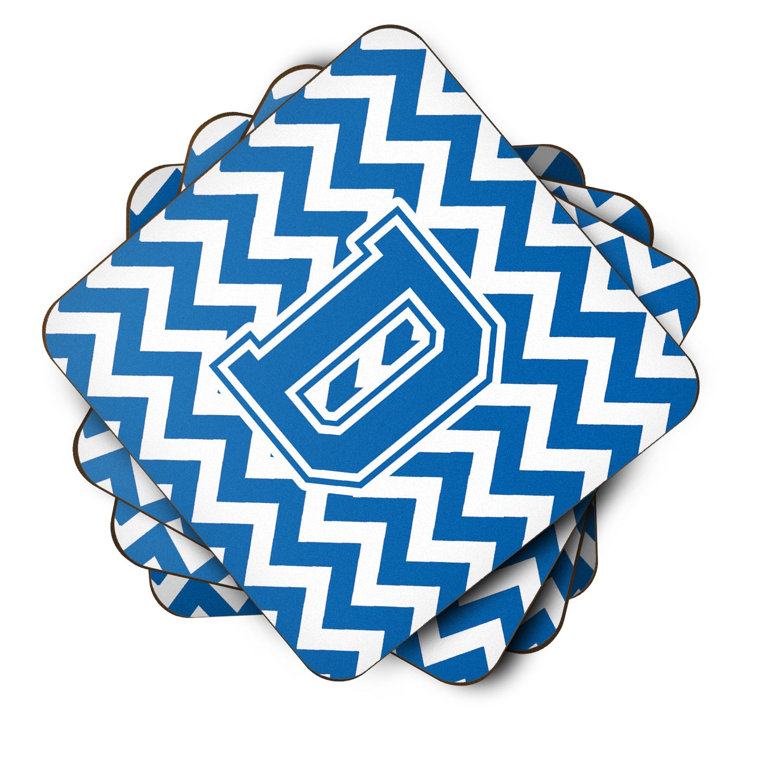 Set of 4 Letter D Chevron Blue and White Foam Coasters Set of 4 CJ1056-DFC - the-store.com