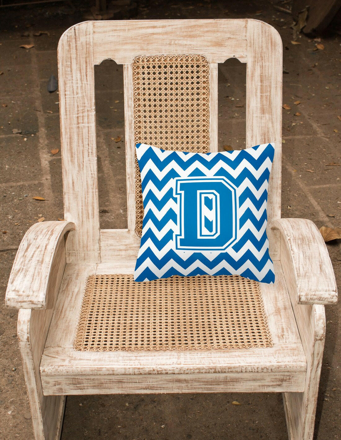 Letter D Chevron Blue and White Fabric Decorative Pillow CJ1056-DPW1414 by Caroline's Treasures