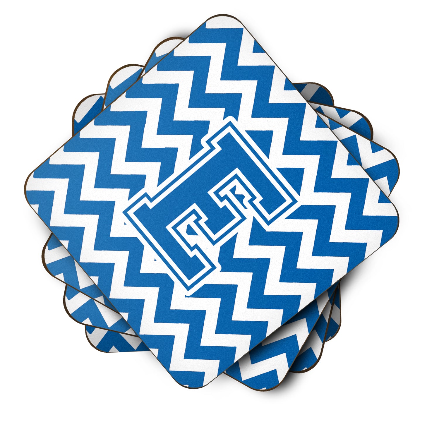 Set of 4 Letter E Chevron Blue and White Foam Coasters Set of 4 CJ1056-EFC - the-store.com