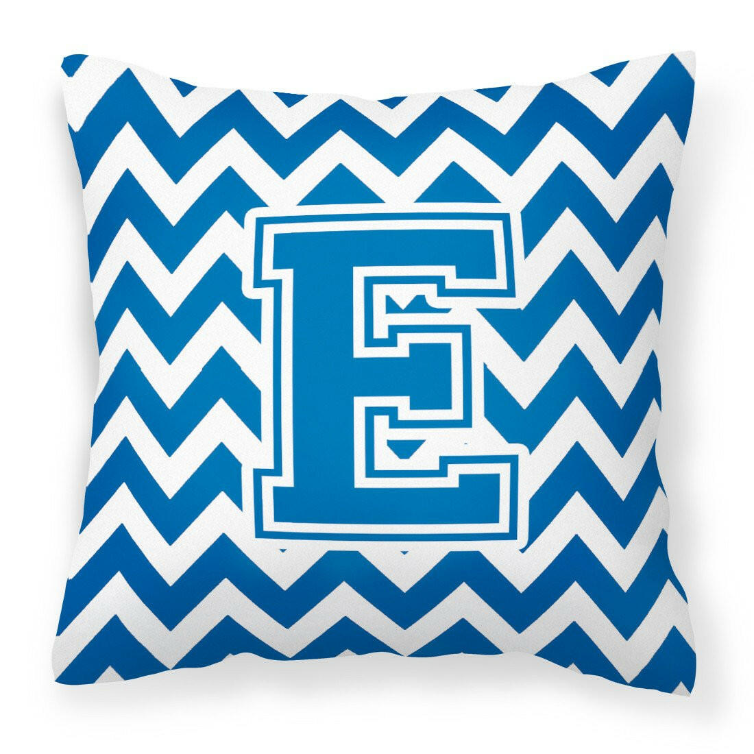 Letter E Chevron Blue and White Fabric Decorative Pillow CJ1056-EPW1414 by Caroline's Treasures