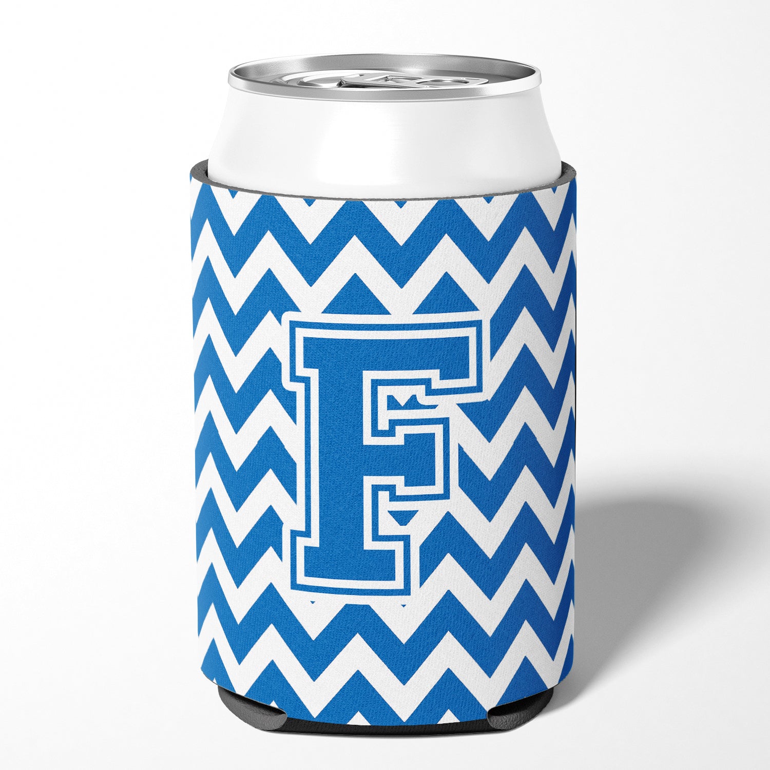 Letter F Chevron Blue and White Can or Bottle Hugger CJ1056-FCC.