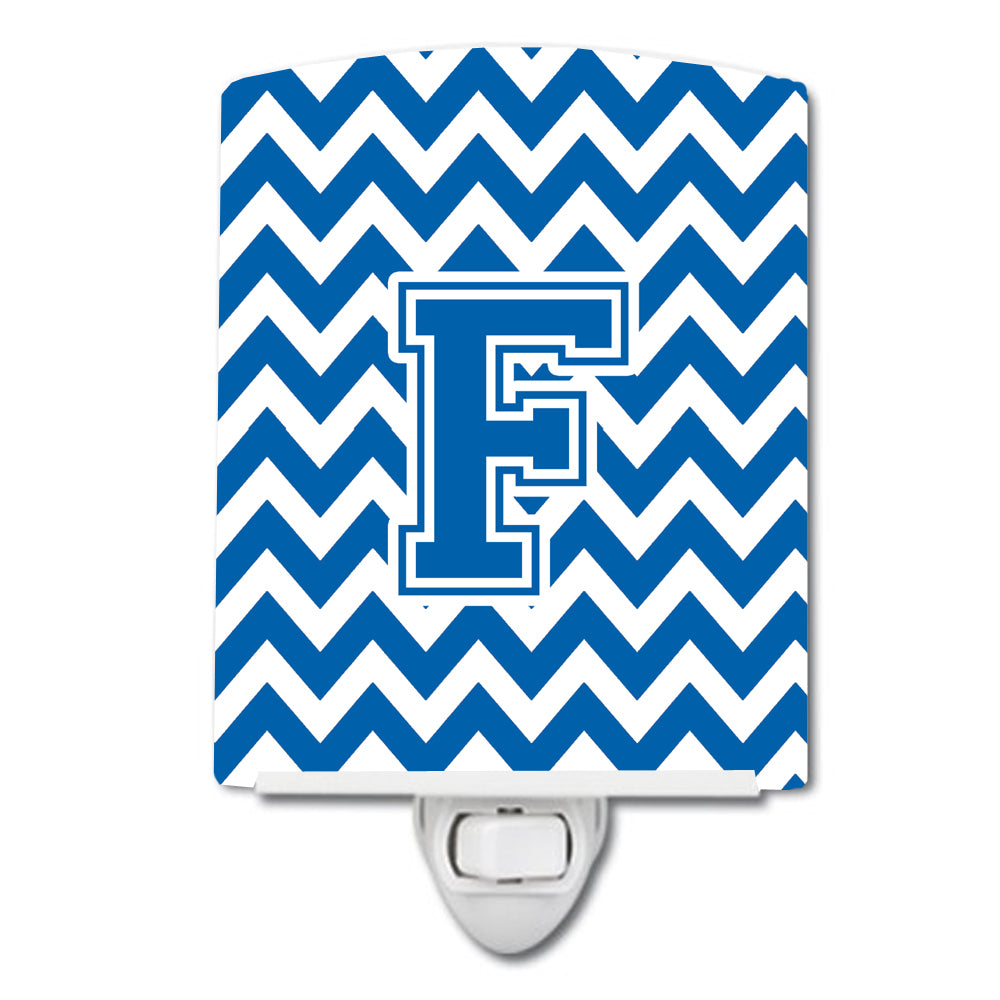 Letter F Chevron Blue and White Ceramic Night Light CJ1056-FCNL - the-store.com