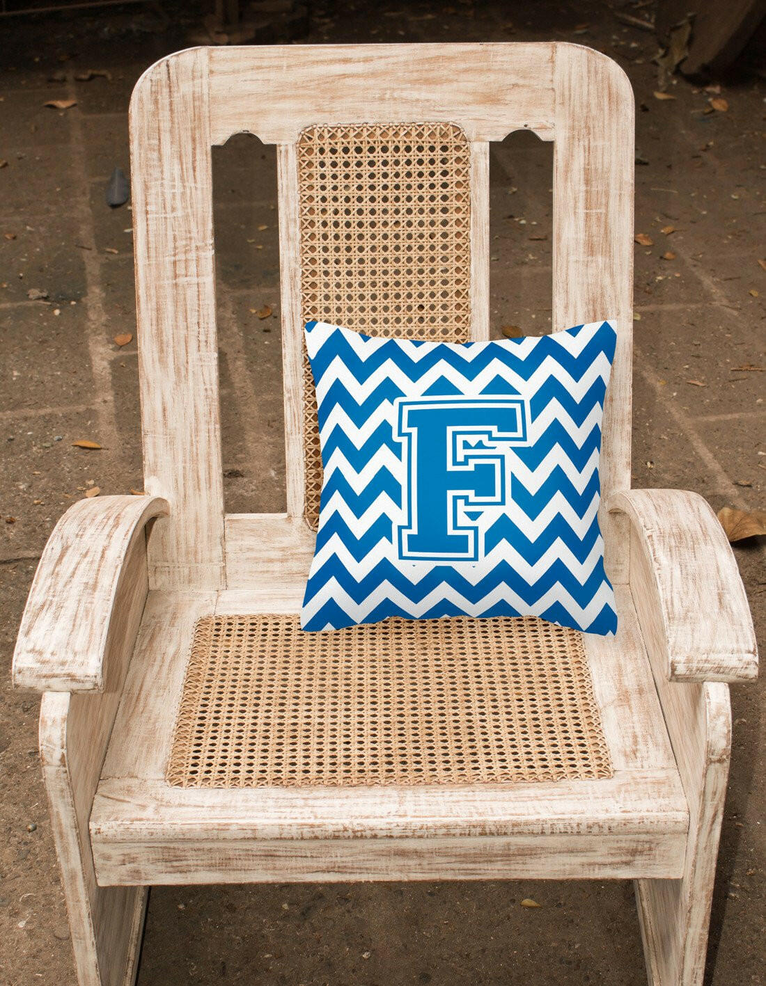 Letter F Chevron Blue and White Fabric Decorative Pillow CJ1056-FPW1414 by Caroline's Treasures