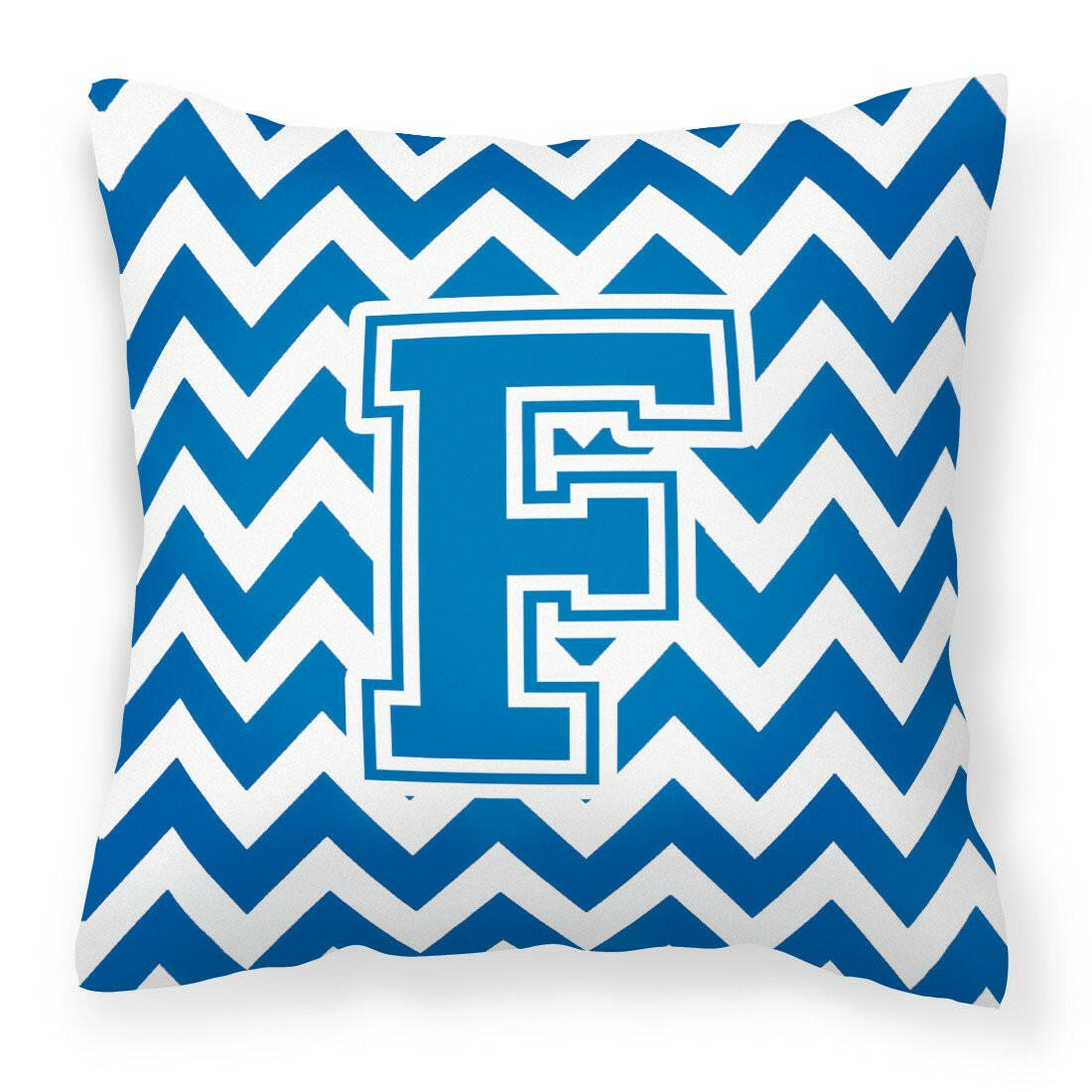 Letter F Chevron Blue and White Fabric Decorative Pillow CJ1056-FPW1414 by Caroline's Treasures