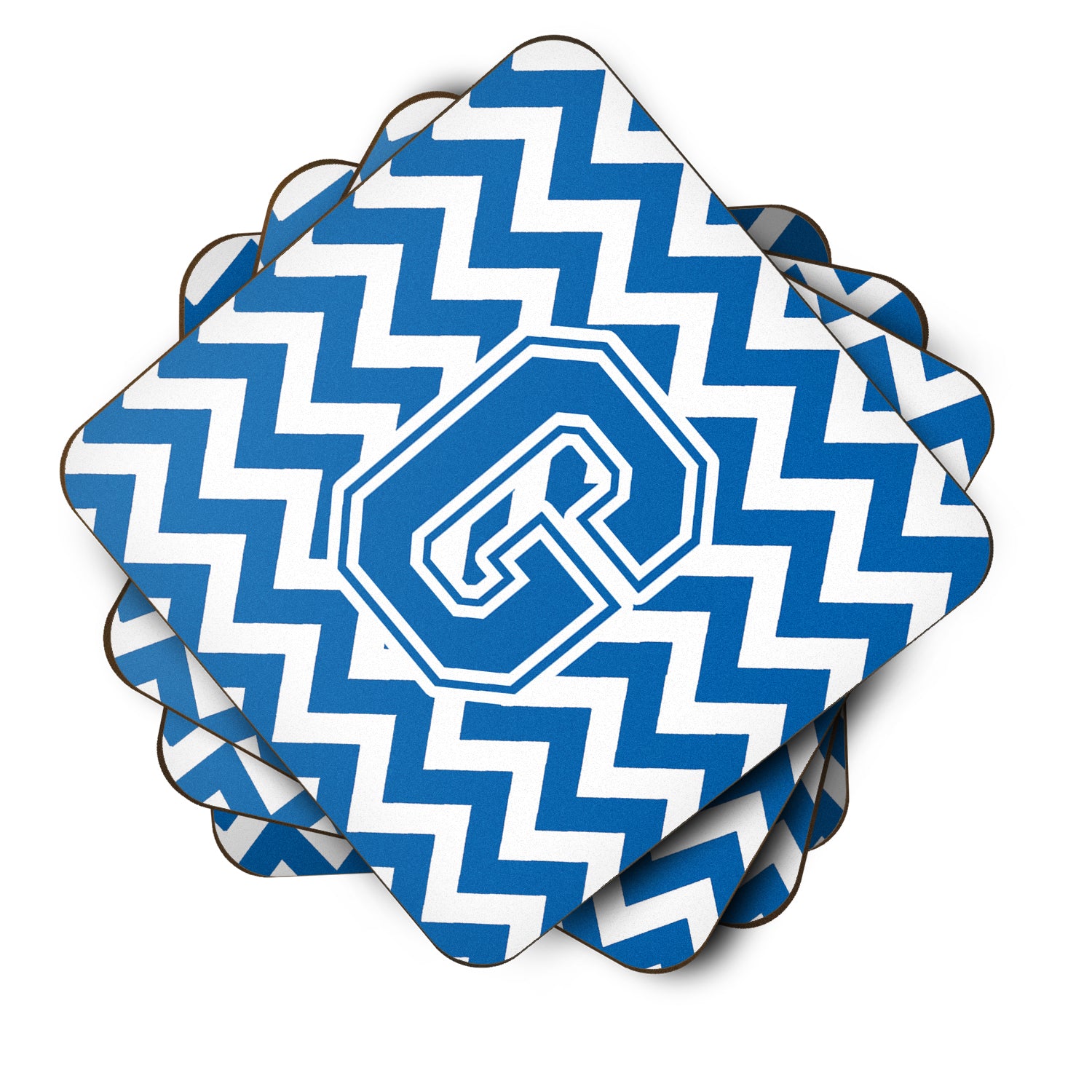 Letter G Chevron Blue and White Foam Coaster Set of 4 CJ1056-GFC - the-store.com