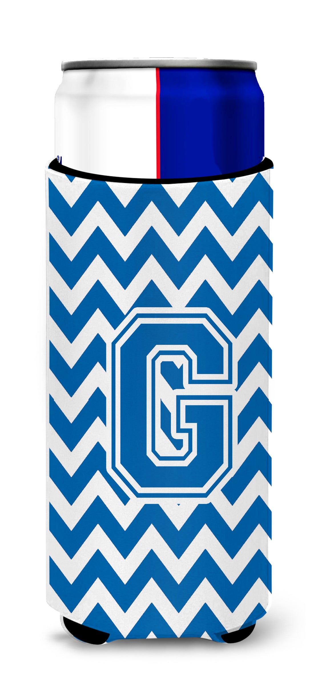 Letter G Chevron Blue and White Ultra Beverage Insulators for slim cans CJ1056-GMUK.