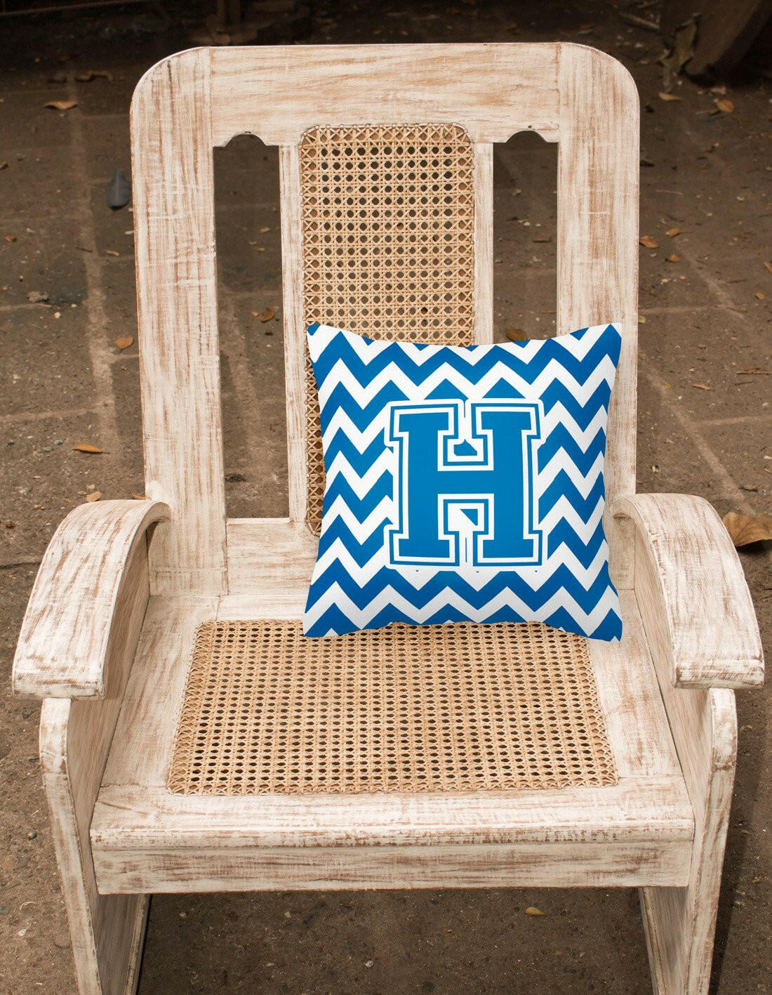 Letter H Chevron Blue and White Fabric Decorative Pillow CJ1056-HPW1414 by Caroline's Treasures