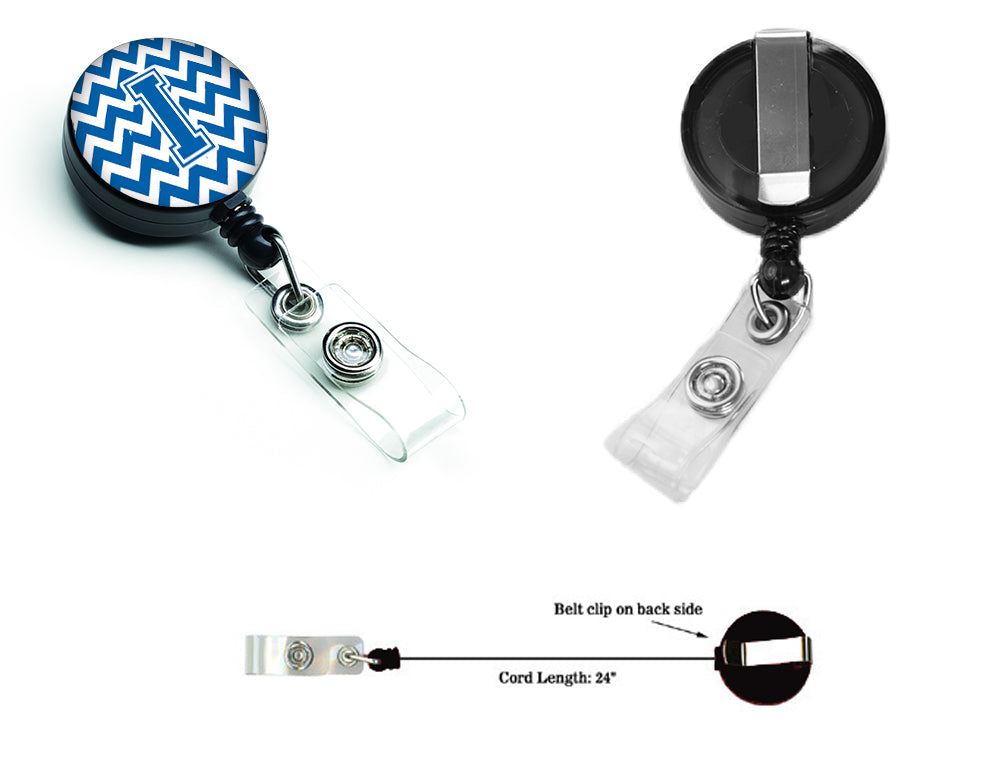 Letter I Chevron Blue and White Retractable Badge Reel CJ1056-IBR.