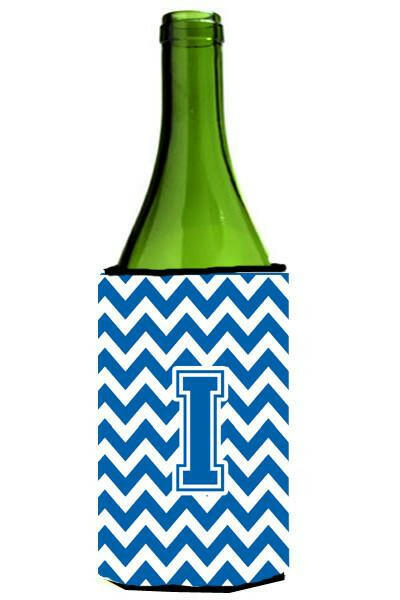 Letter I Chevron Blue and White Wine Bottle Beverage Insulator Hugger CJ1056-ILITERK by Caroline's Treasures