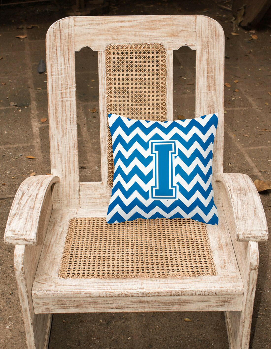 Letter I Chevron Blue and White Fabric Decorative Pillow CJ1056-IPW1414 by Caroline's Treasures